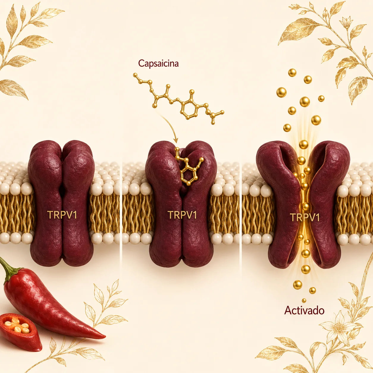 Cómo la capsaicina del chile activa el receptor TRPV1
